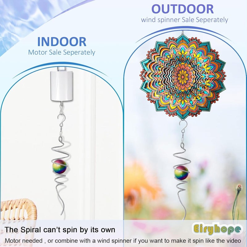 Eiryhope Gazing Ball Spiral Tail, Wind Spinner Stabilizer with Multi Color Sphere & Swivel Hook, Sun Catcher 11" Tail and 2" Stainless Steel Orb, Indoor Outdoor Garden Decor, Creative Gifts 13 inch - Image 2